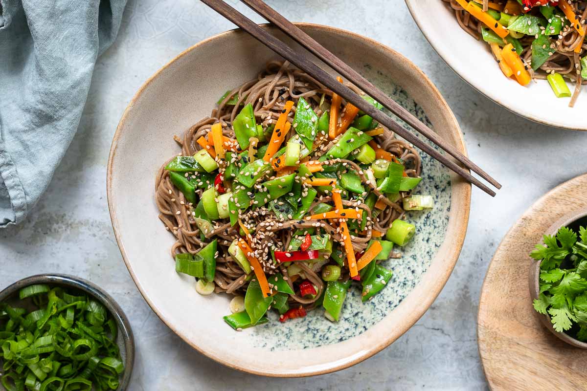 Miso Soba Noodles with Stir-Fried Vegetables 