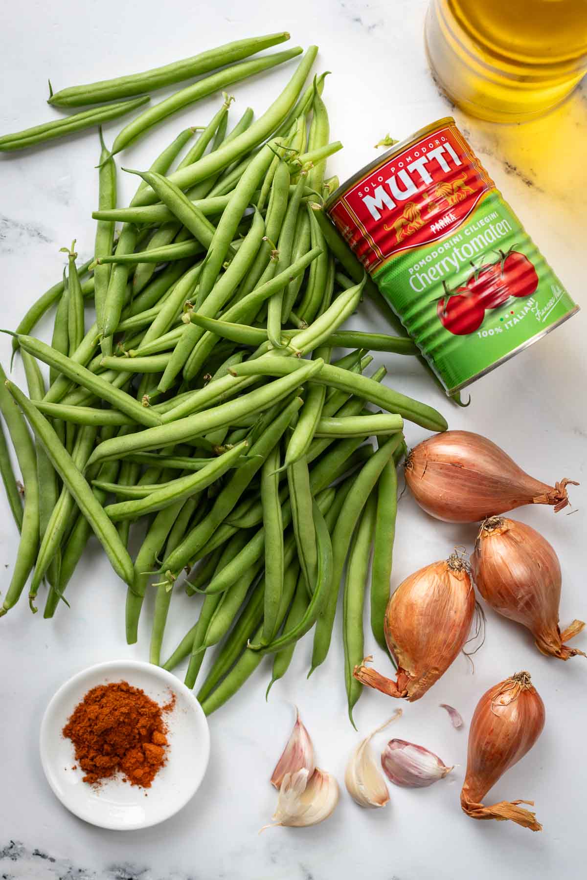 Zutaten für Bohnen Pfanne mit Tomaten