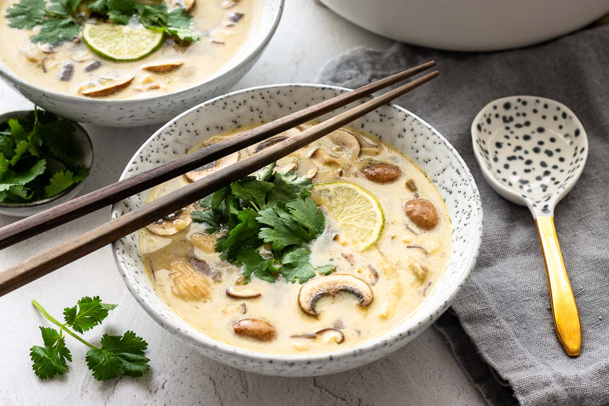 Vegan Thai Tom Yum Soup with Tofu and Mushrooms