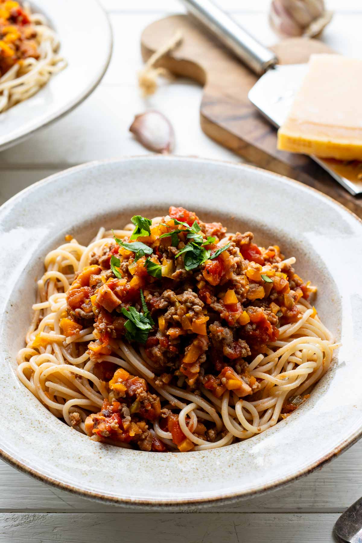Spaghetti with veggie bolognese ragú