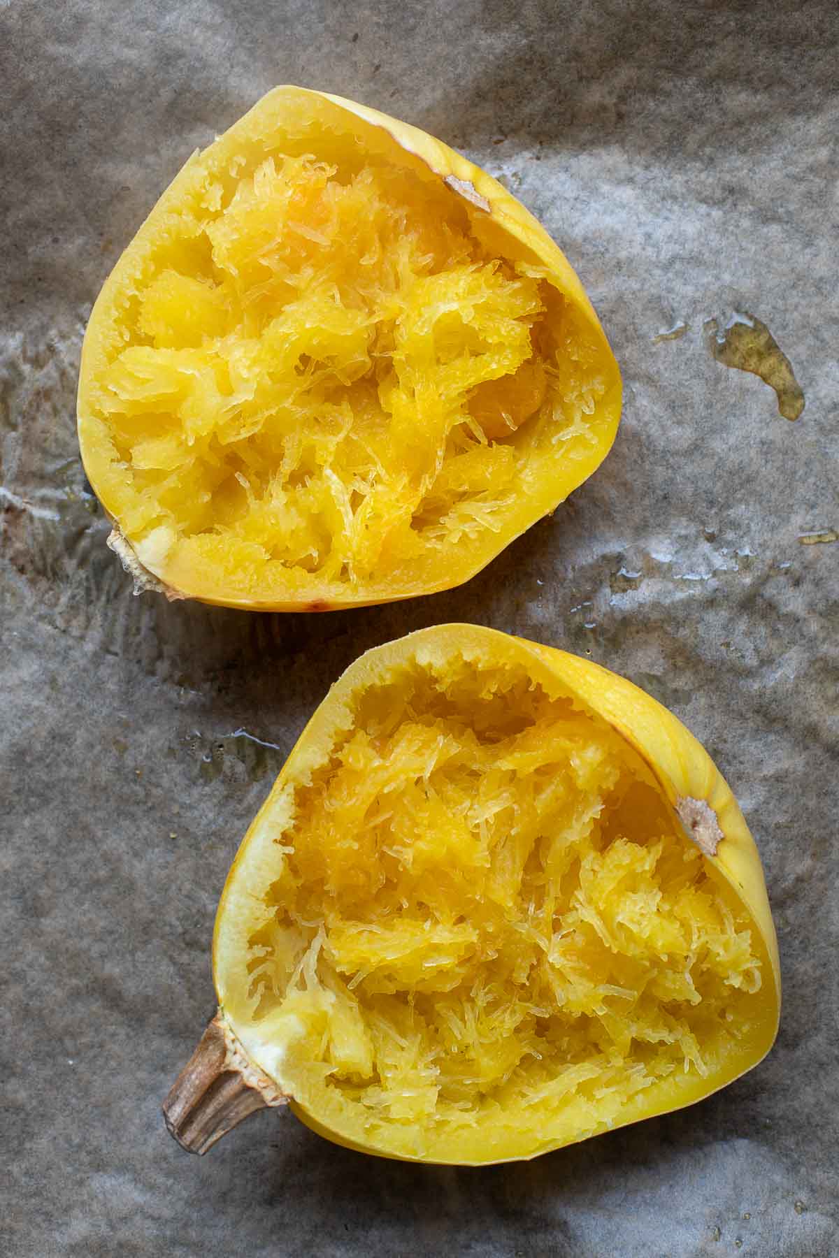 baked Spaghetti squash, scraping out flesh 