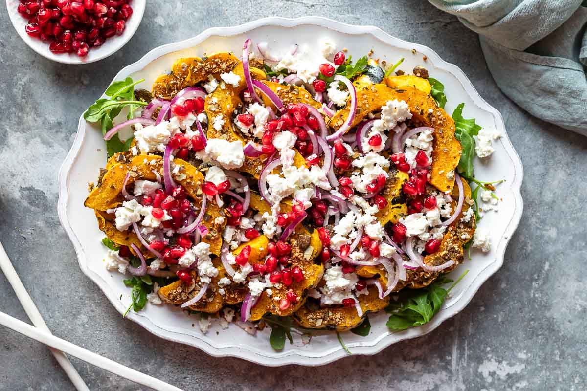 Sweet Dumpling Squash Salad with Feta and Pomegranate