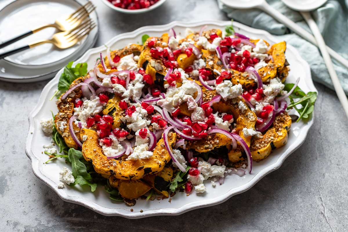 Sweet Dumpling Squash Salad with Feta and Pomegranate 