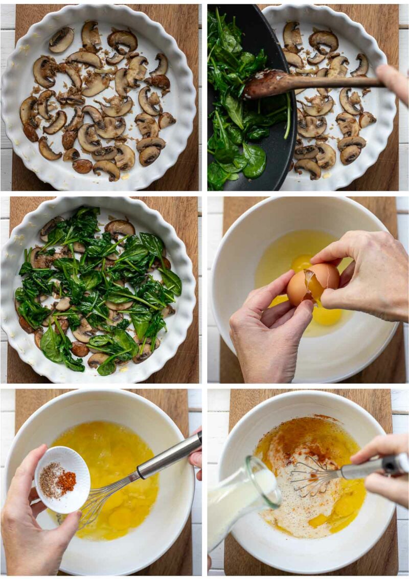 Quiche mit Spinat, Parmaschinken &amp; Pilzen (ohne Boden)