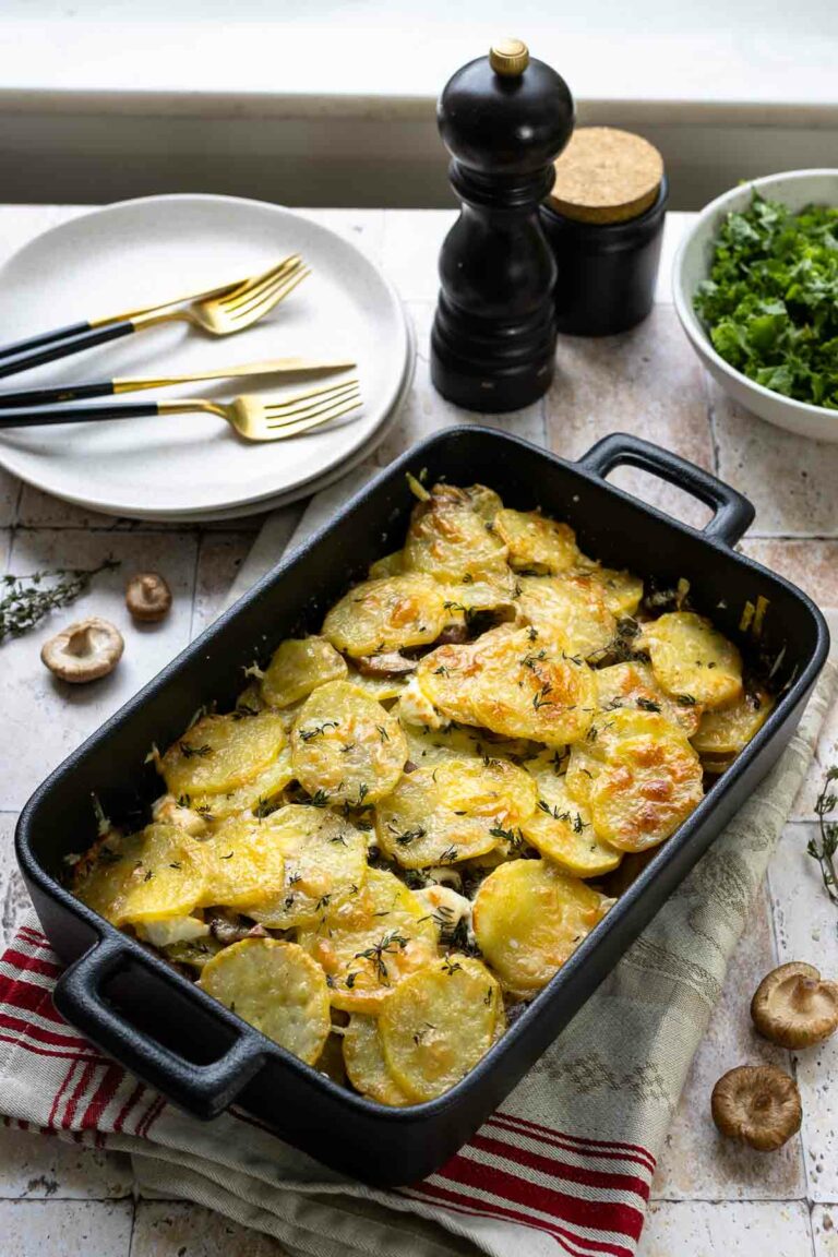 Kartoffel-Pilz-Gratin mit Ziegenkäse
