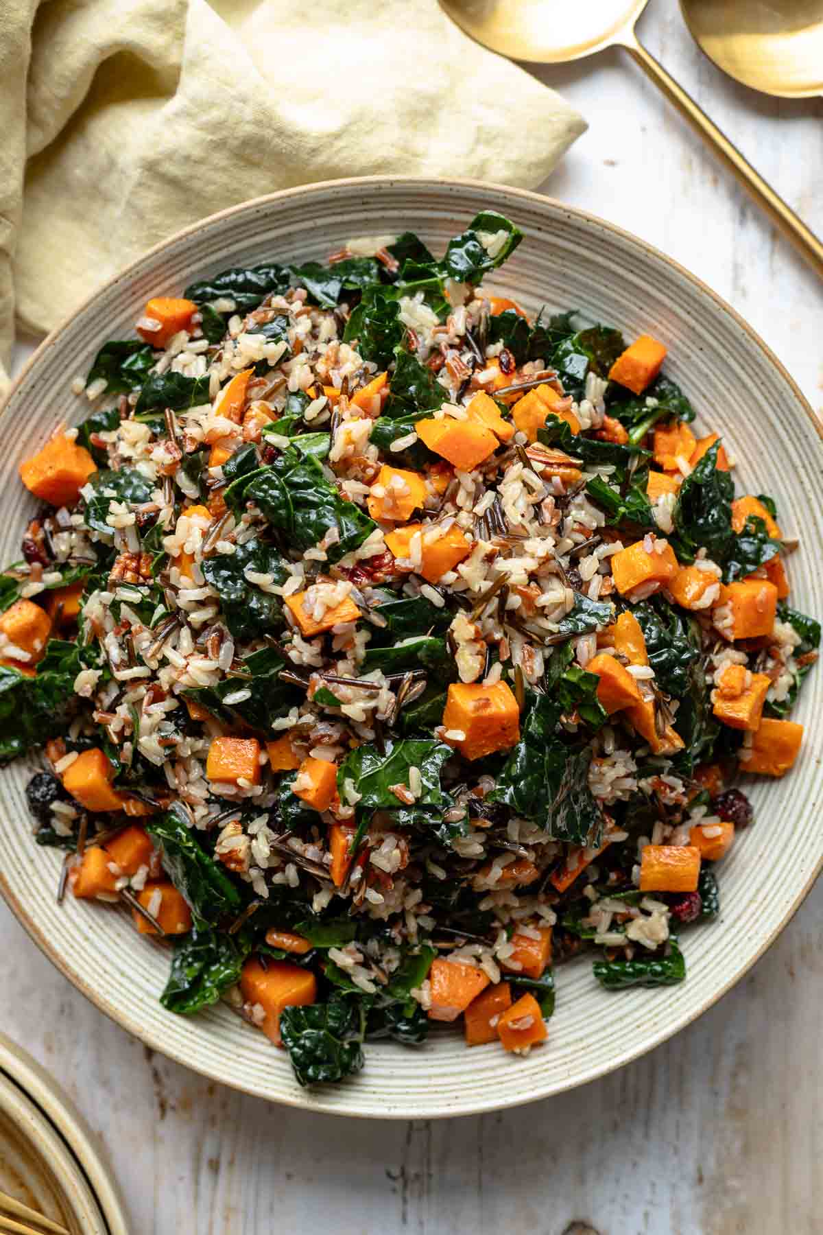 Best Wild Rice Salad recipe with Sweet Potato, Kale, Cranberries & Pecan
