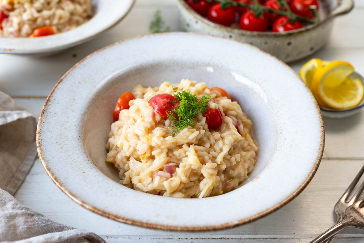 Lemon-Infused Fennel Risotto with Cherry Tomatoes