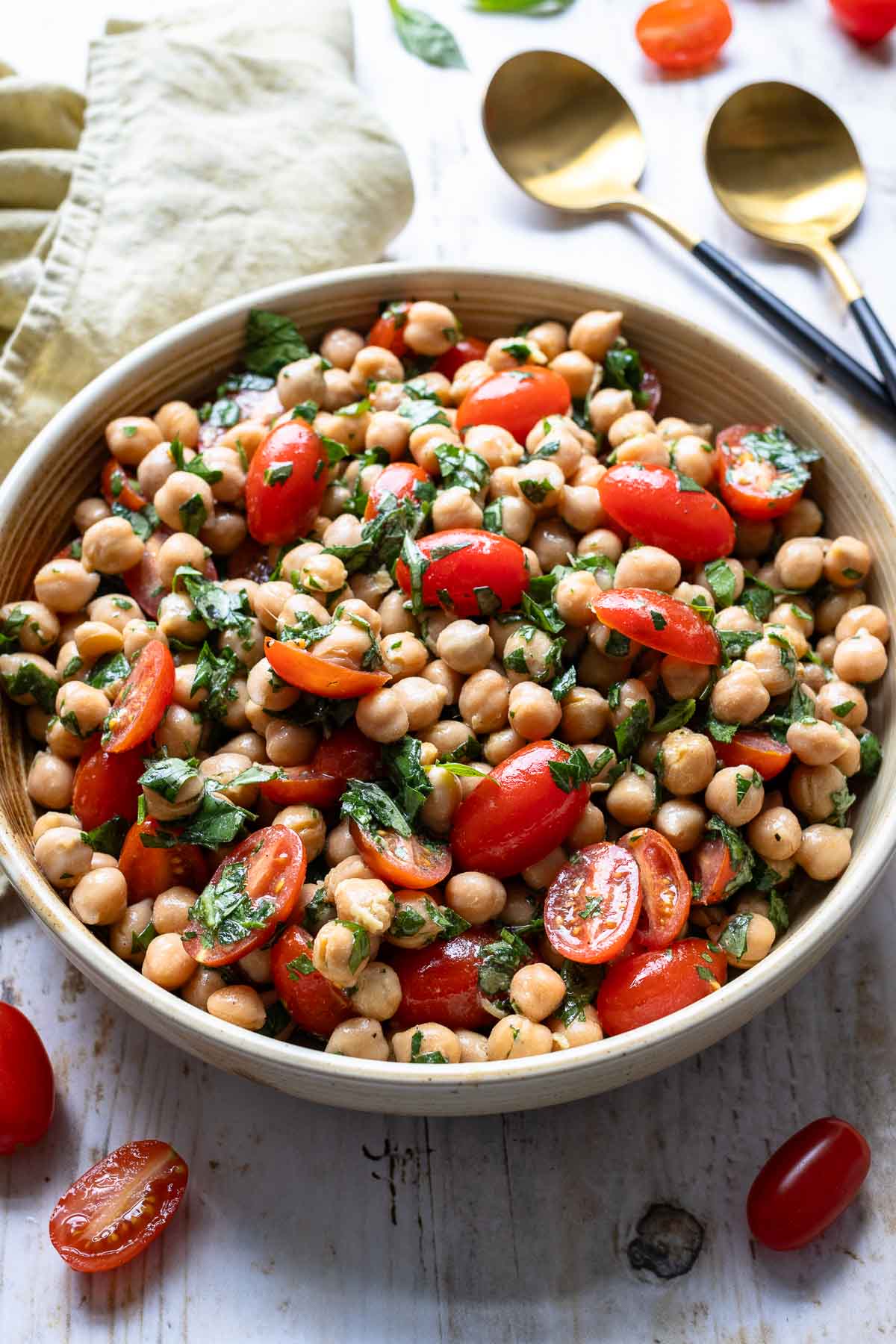 Easy Chickpea Salad with Tomatoes, Herbs and Ginger Vinaigrette