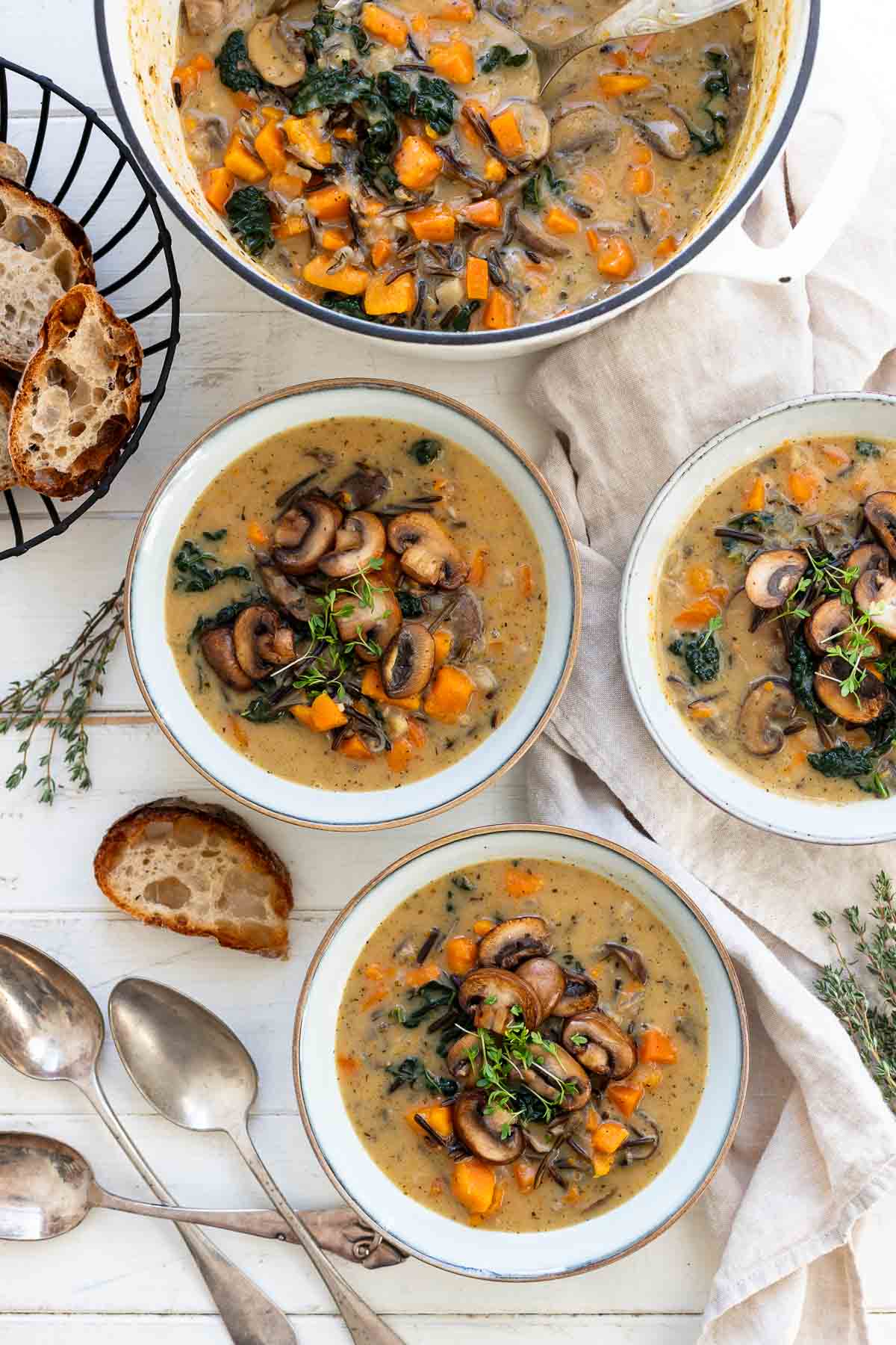 Mushroom and Wild Rice Soup with vegetables and coconut milk