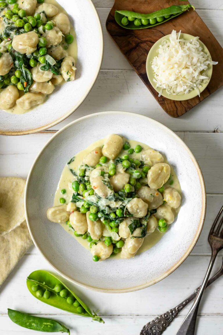 Cremige Gnocchi mit Erbsen und Spinat Rezept