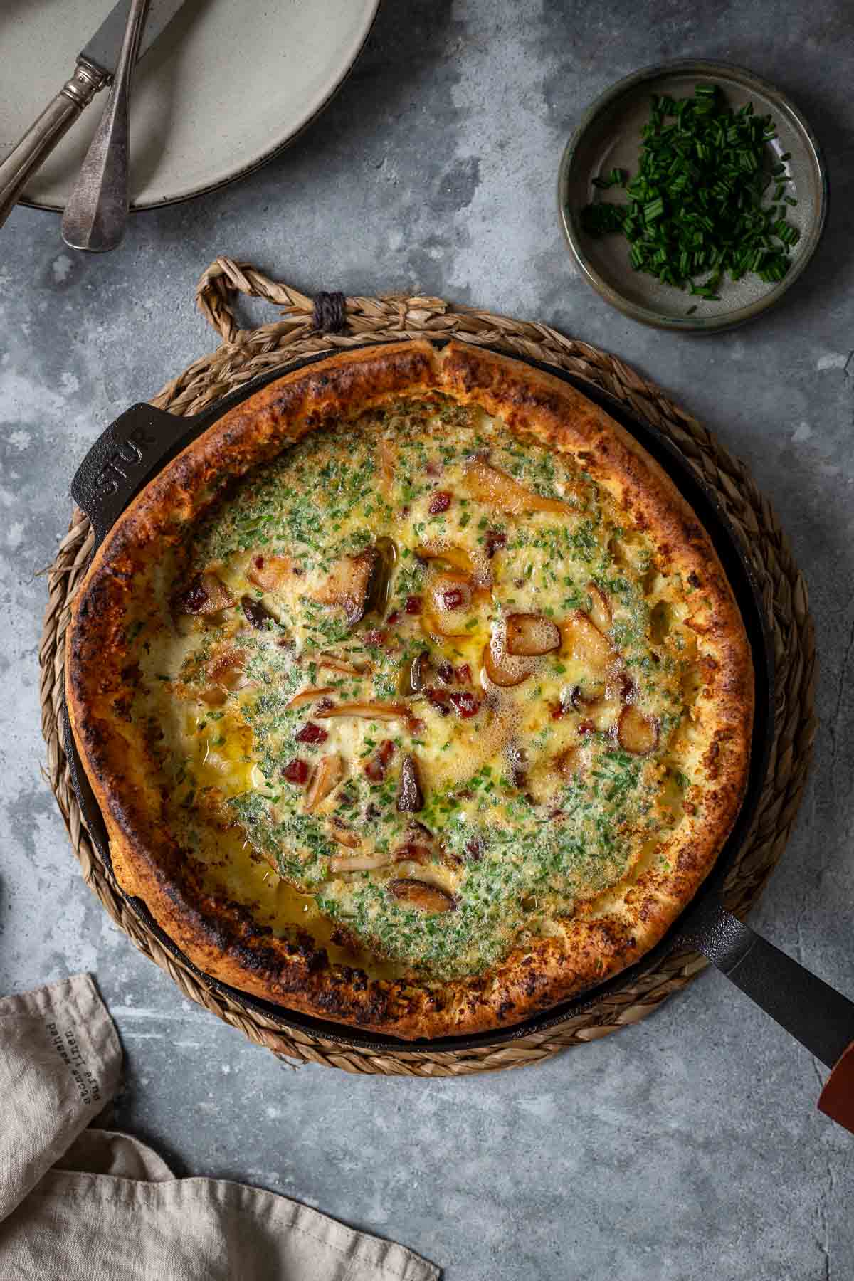Savory Dutch Baby with Bacon, Mushrooms & Blue Cheese