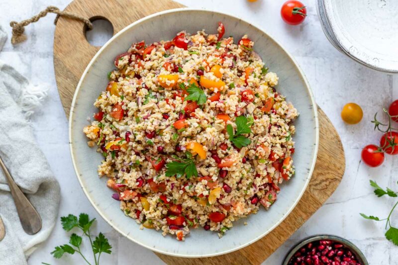 tabouleh with pomegranate and mushrooms