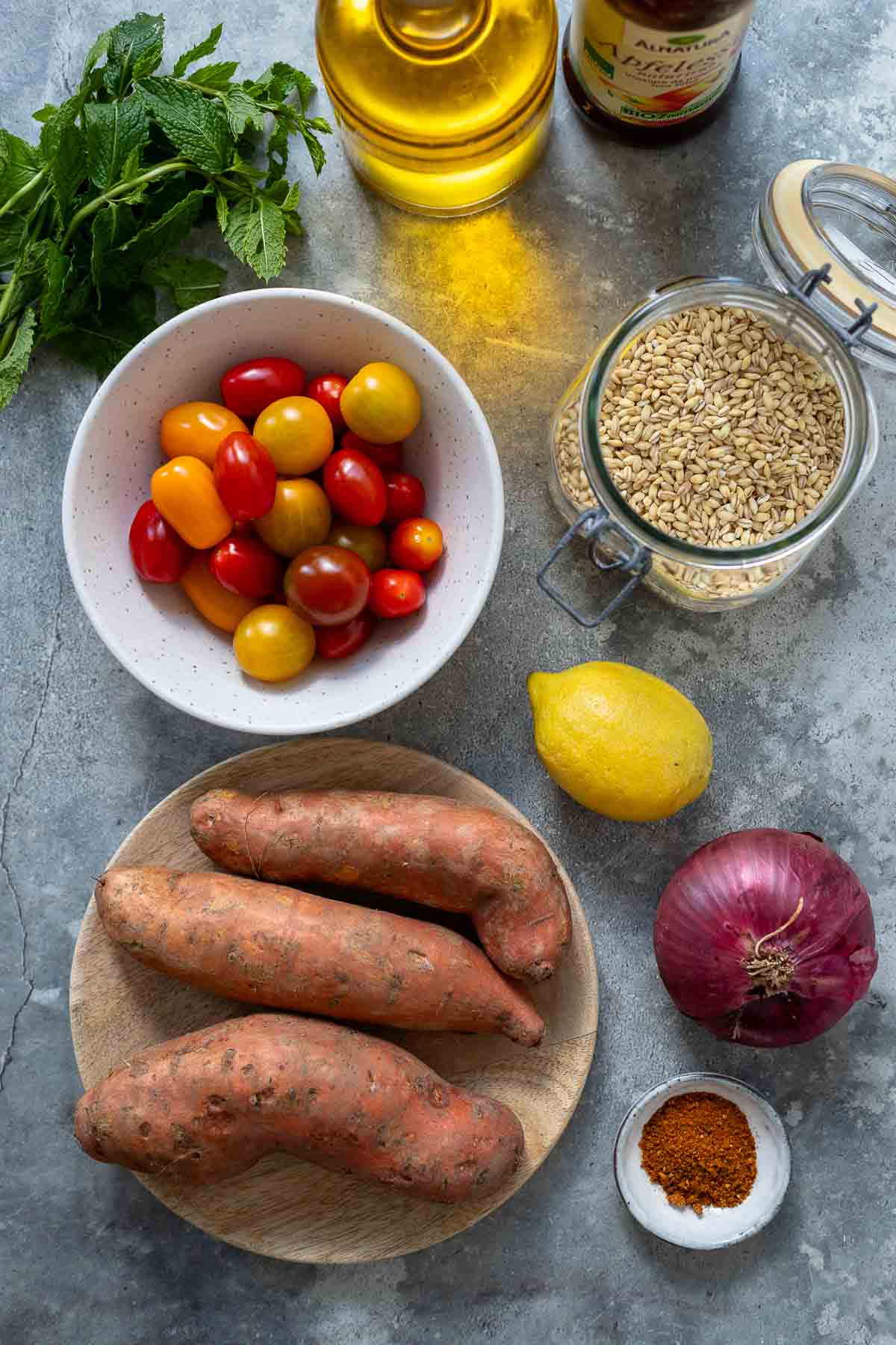 Pearl Barley Salad with Roasted Sweet Potato, Harissa, and Feta | Elle ...