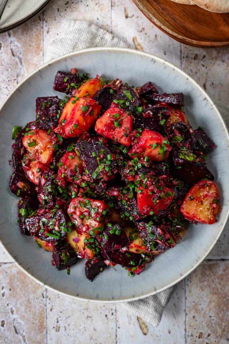 New Potato Beet Salad with Fresh Herbs and Dijon Balsamico Dressing