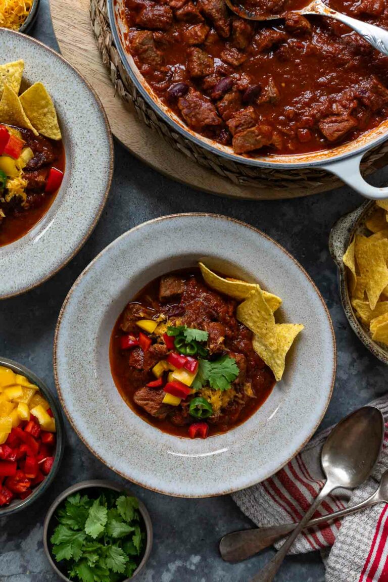 Chili con Carne mit Rindfleisch Stückchen