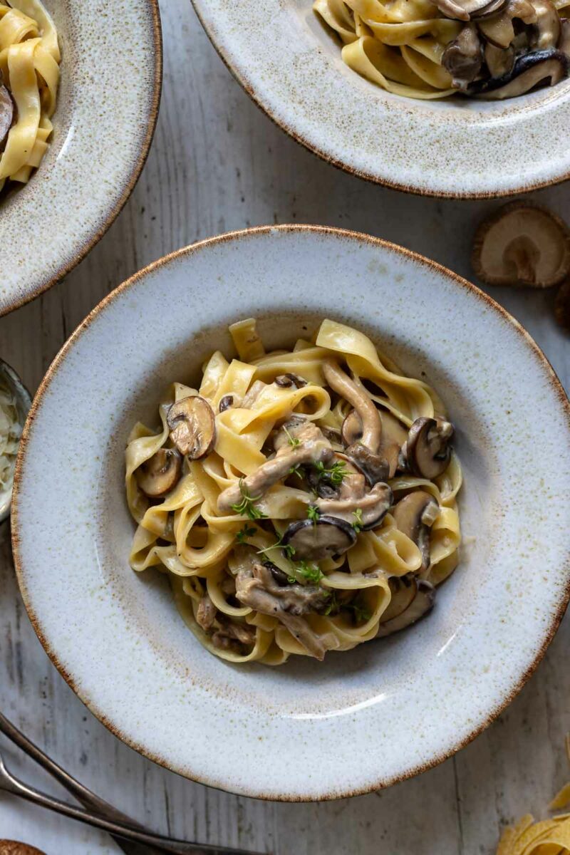 Serving bowl with Miso Mushroom Pasta