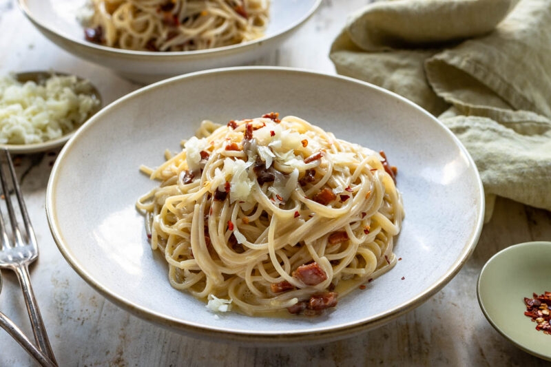 Spaghetti Carbonara Rezept Original mit Guanciale, Eiern und Pecorino