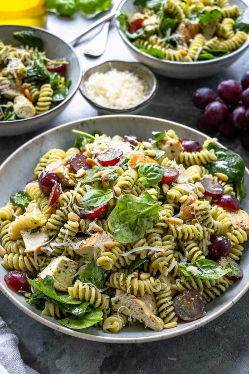 Chicken Pesto Pasta Salad with Pickled Grapes