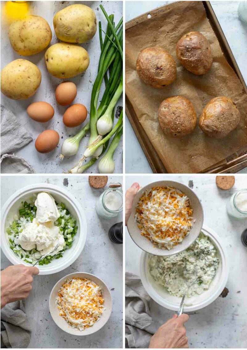 Steps to prepare the Baked Potatoes with Sour Cream and Egg Salad