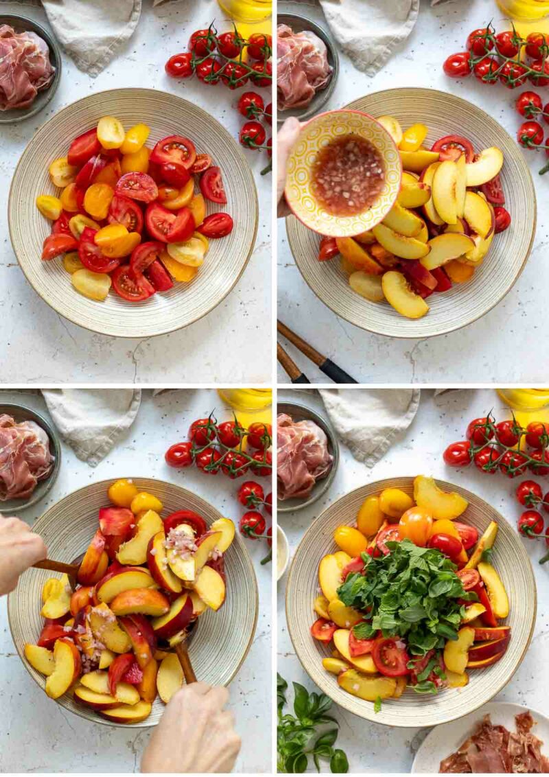 Schritt für Schritt Bilder: Zubereitung der Sommersalat mit Tomaten, Pfirsche und Parmaschinken