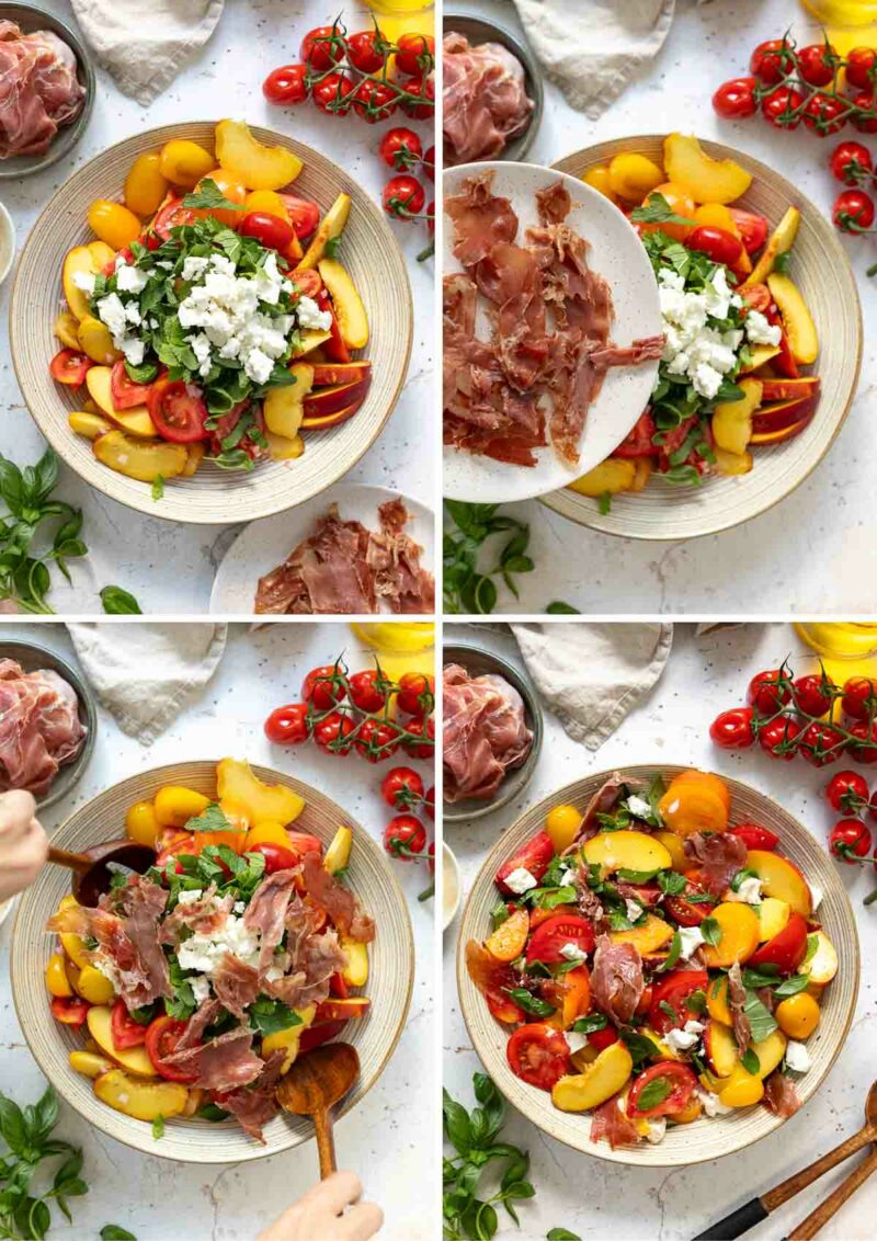 Schritt für Schritt Bilder: Zubereitung Sommersalat mit Tomaten, Pfirsche und Parmaschinken