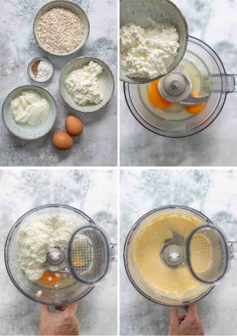 Zubereitung für einfache Haferflocken Pfannkuchen mit Hüttenkäse (Cottage Cheese)