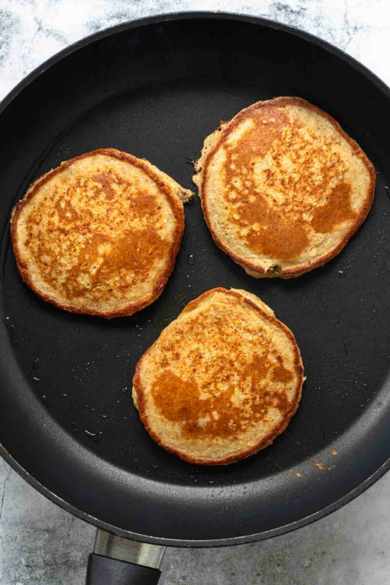 Oat Pancakes with Cottage Cheese in the pan