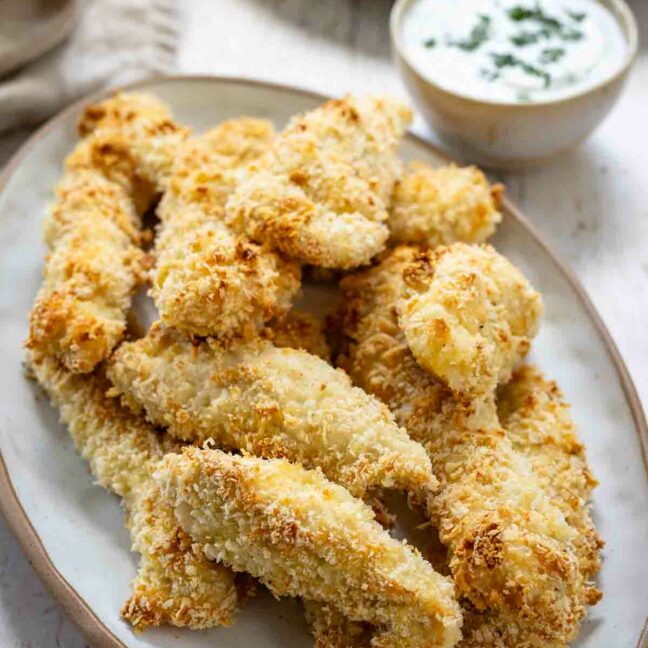 Knusprige Hähnchenstreifen aus dem Backofen (Chicken Strips)