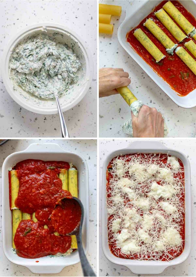 Pasta vorbereiten: Nudeln mit Ricotta-Spinat füllen und Tomatensauce