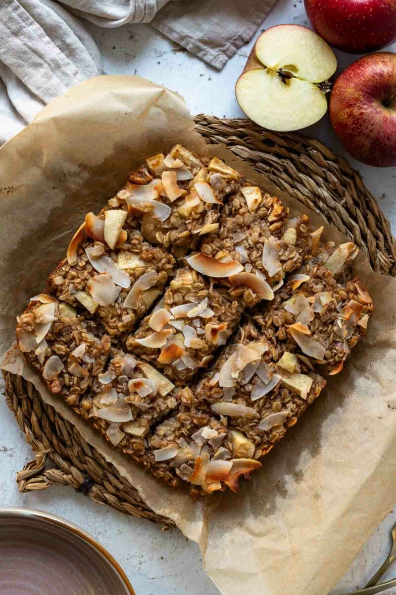 Baked Oatmeal with Apple & Walnuts cut into squares