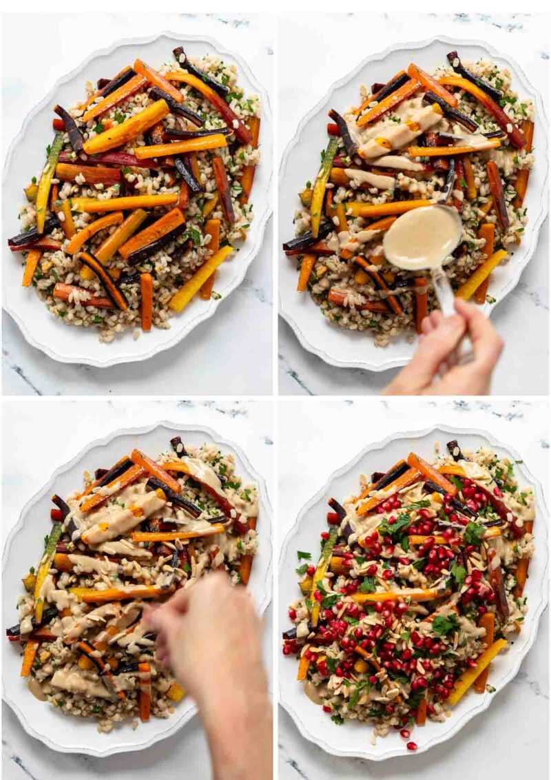 Roasted Carrot and Barley Salad with Tahini Dressing