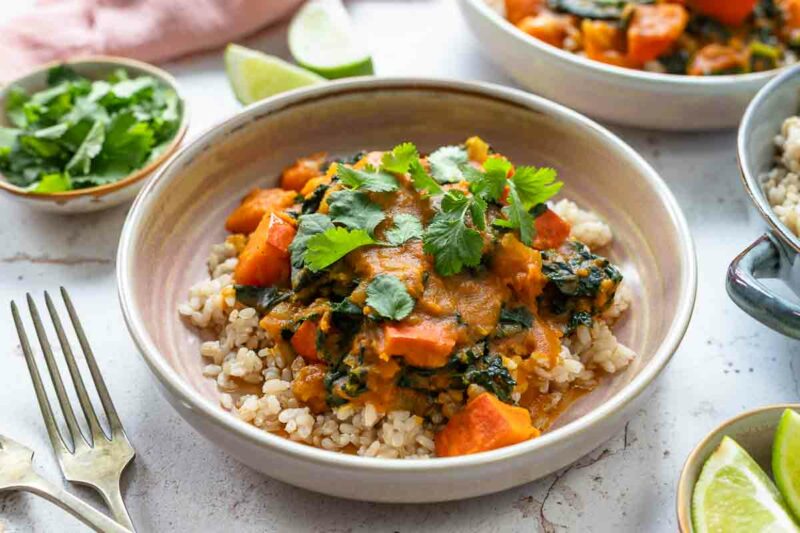 Pumpkin Curry with Red Kuri Squash & Coconut Milk served with whole grain rice