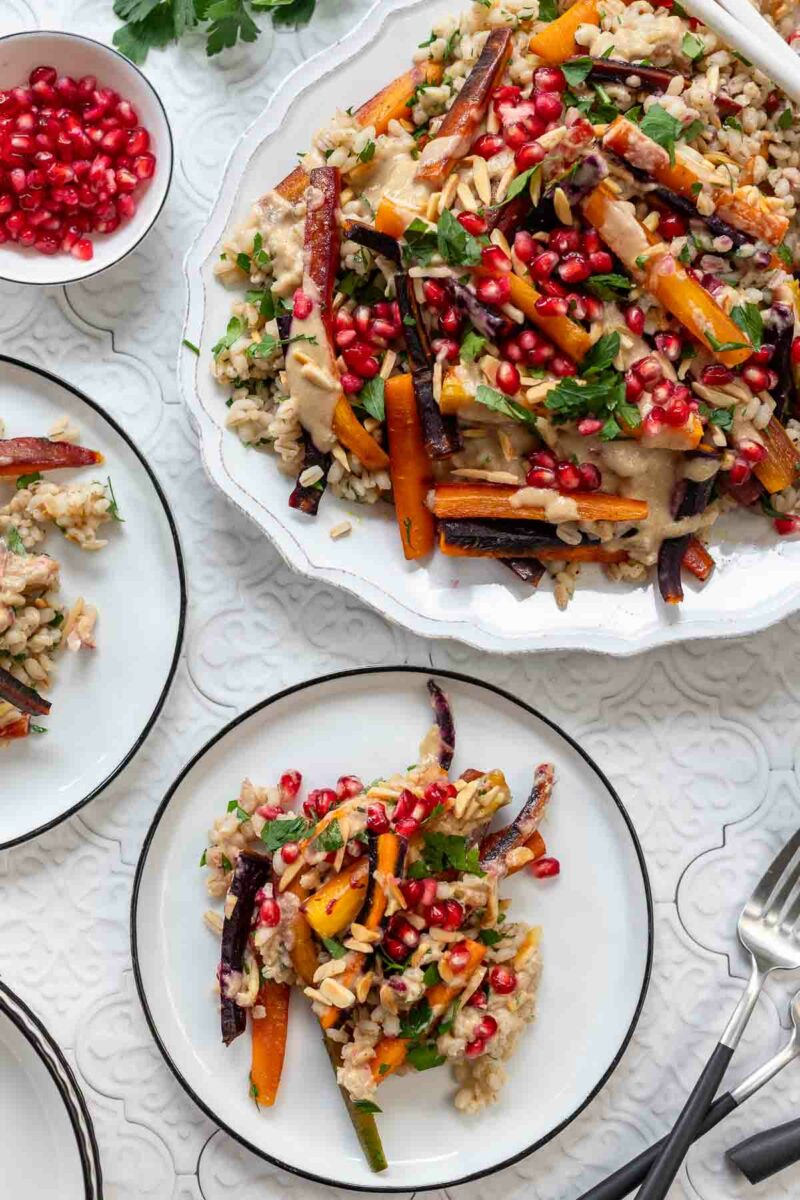 Roasted Carrot and Barley Salad with Tahini Dressing