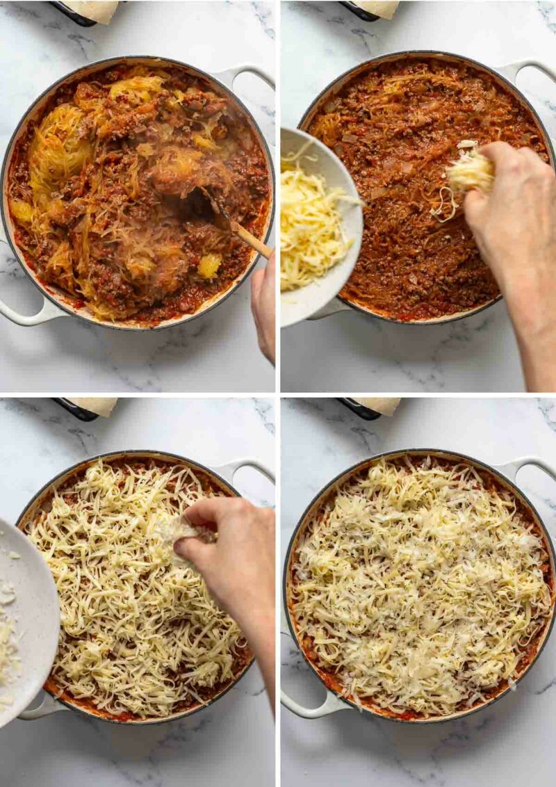 Step by step how to make Spaghetti Squash Casserole with ground beef, tomatoes and cheese