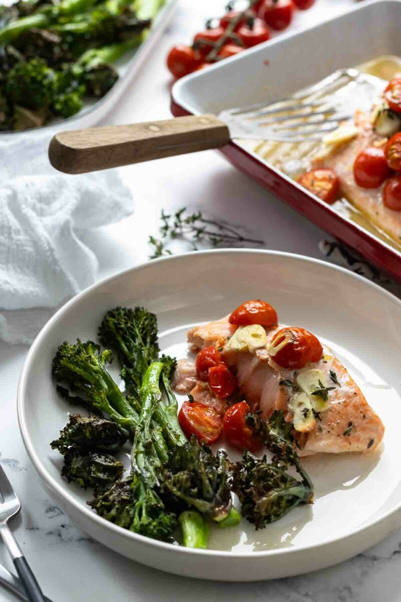 Roasted Flower Sprouts & Broccolini with Salmon