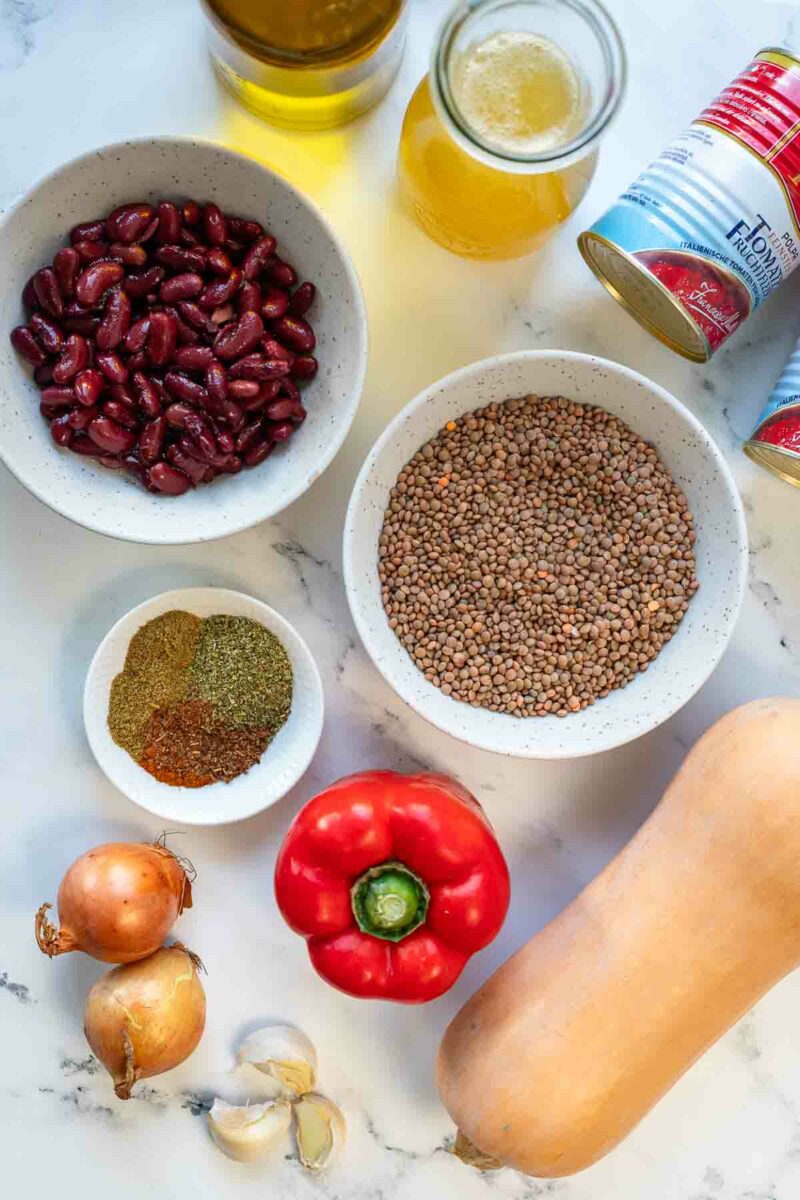 Ingredients for Lentil Chili with Butternut Squash