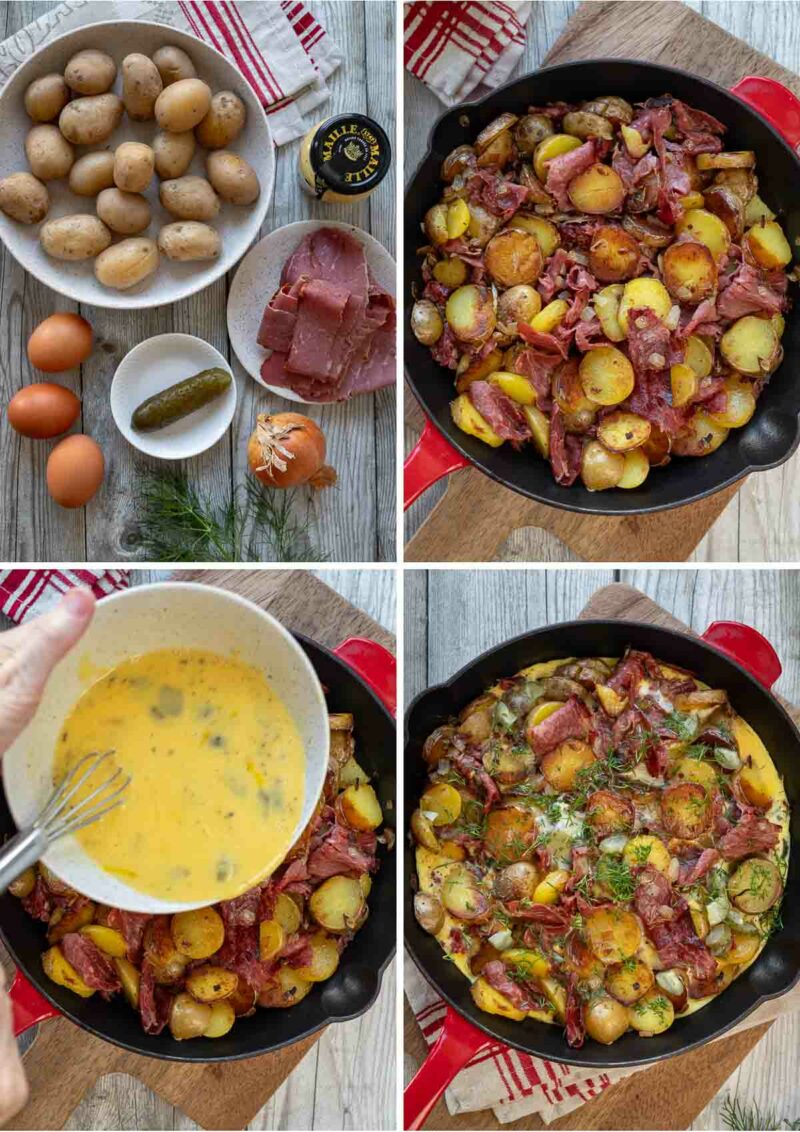 Zubereitung für Bratkartoffeln mit Ei und Pastrami