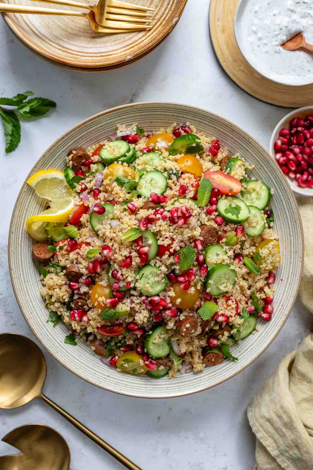 Bulgur Salad with Merguez and Pomegranate