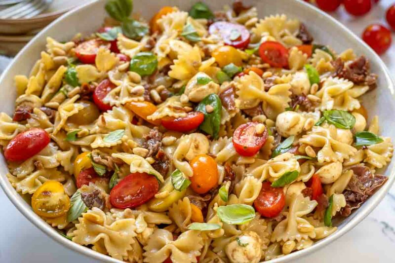 Caprese Pasta Salad with Crispy Prosciutto
