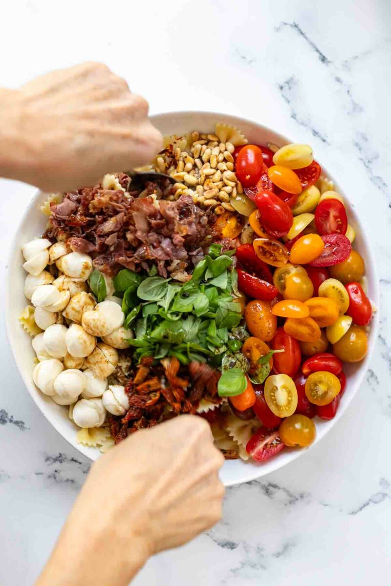Prepping pasta salad