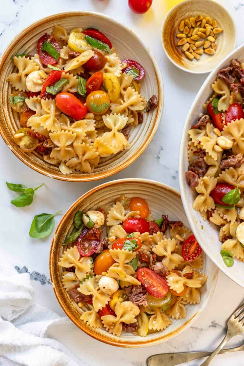 Caprese Pasta Salad with Crispy Prosciutto