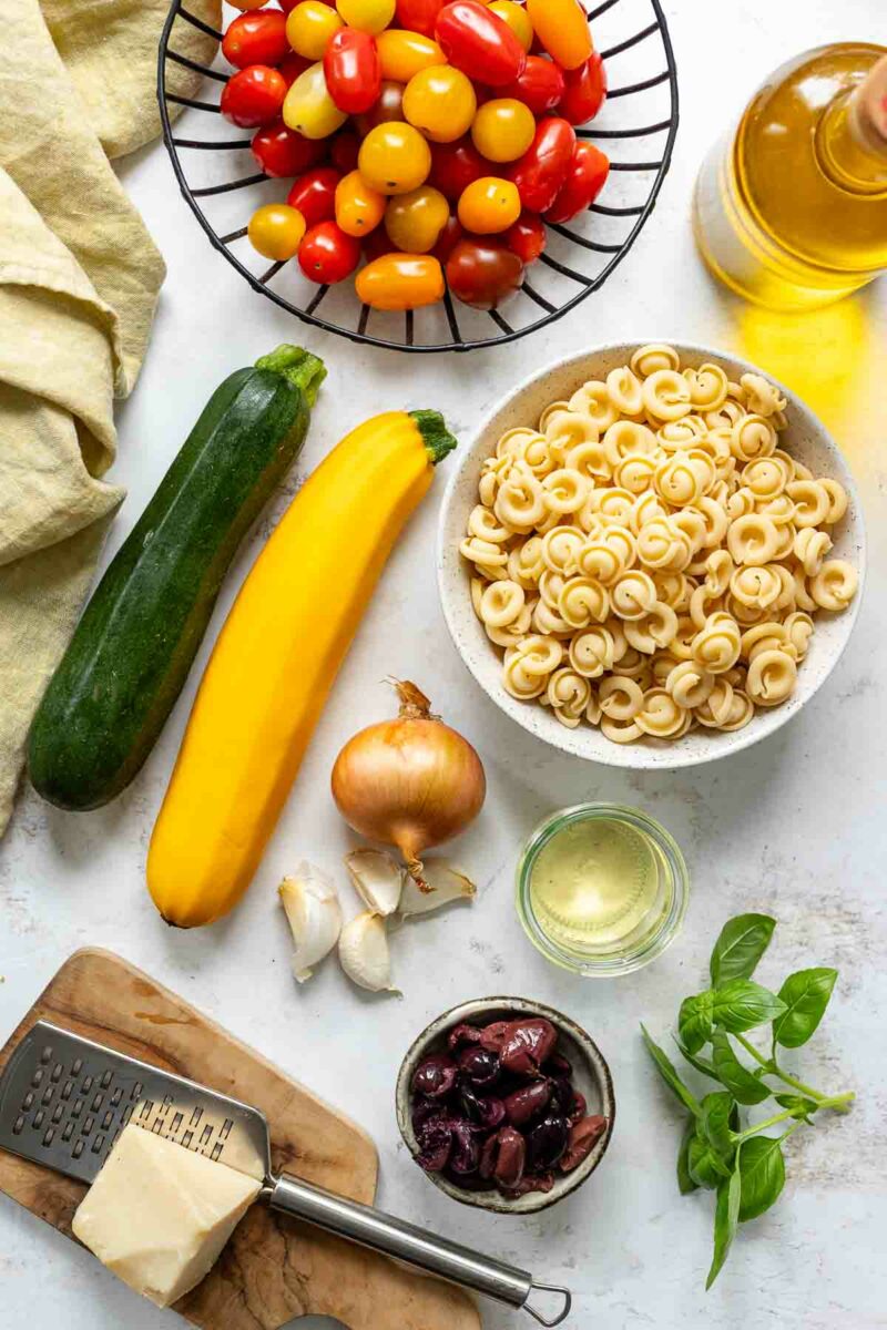 Ingredients for Pasta with Zucchini and Tomatoes 
