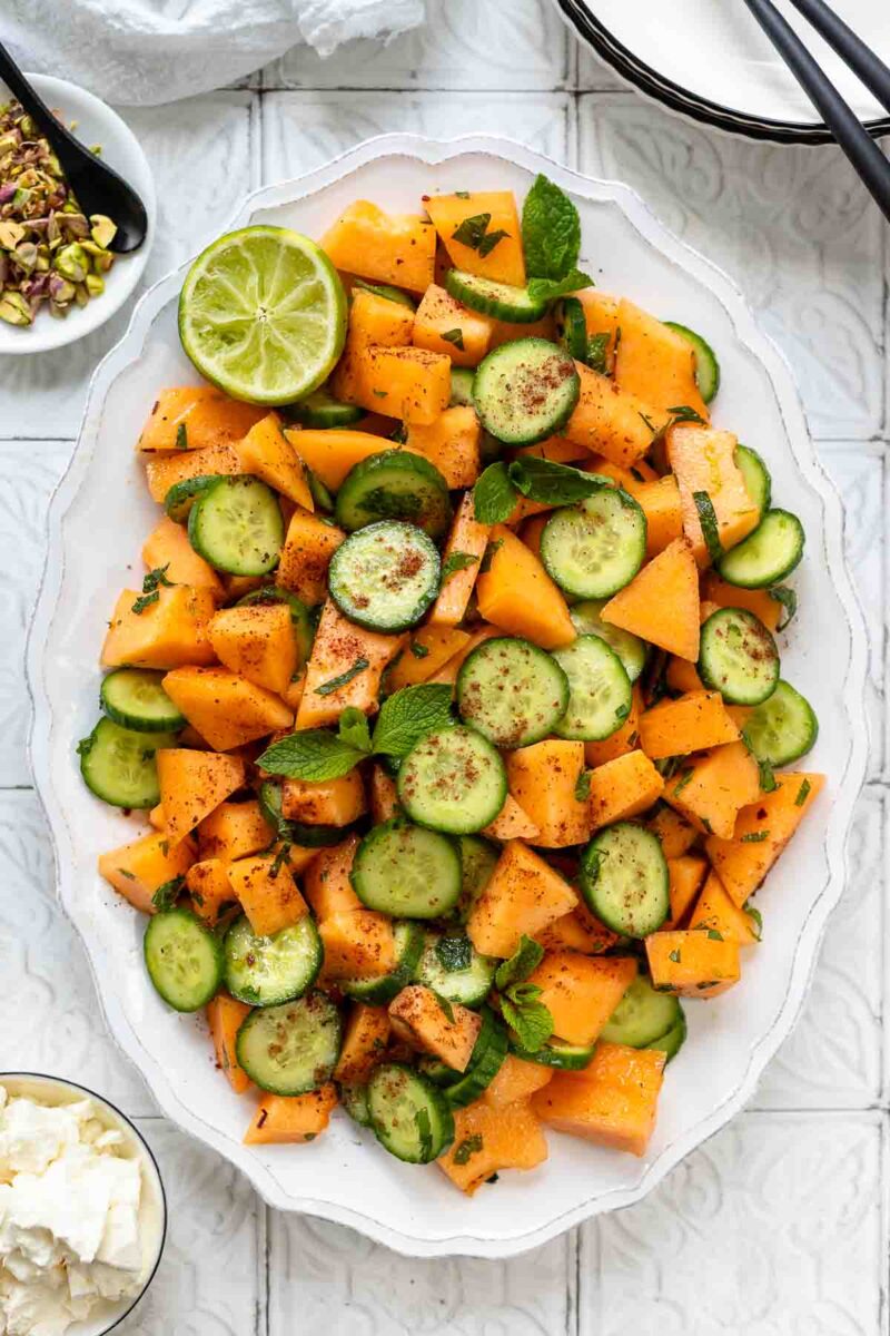 Cantaloupe Melon Salad with Cucumber & Feta