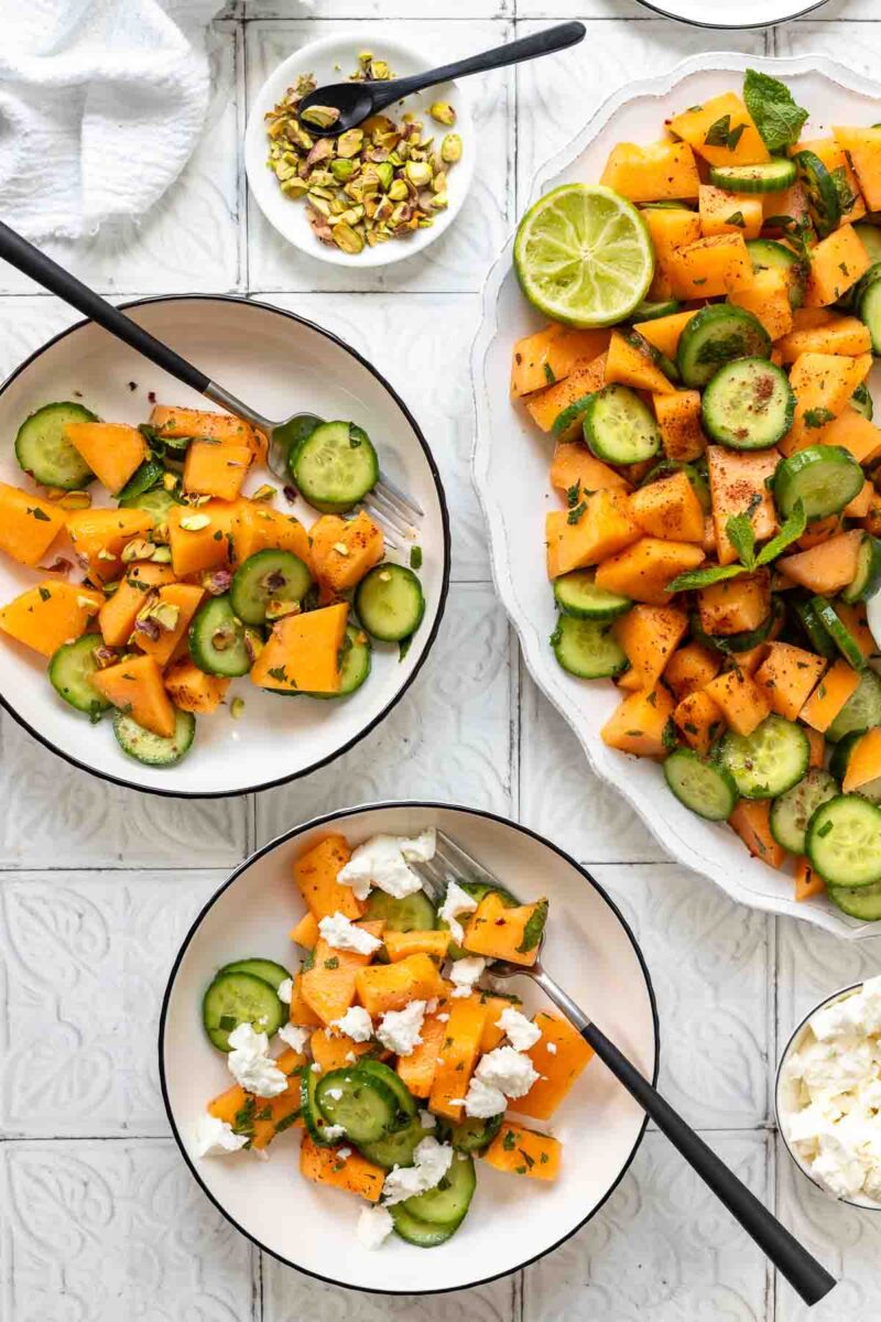 Cantaloupe Melon Salad with Cucumber & Feta