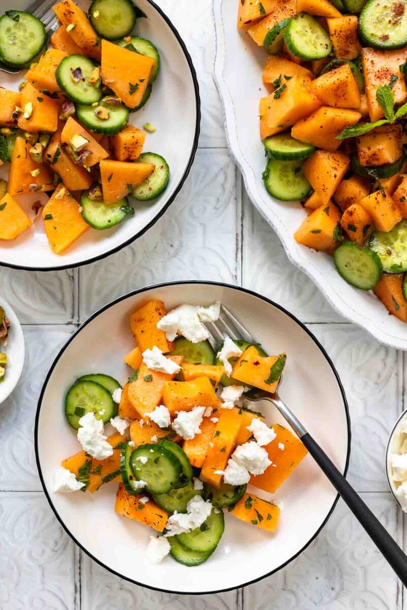 Cantaloupe Melon Salad with Cucumber & Feta