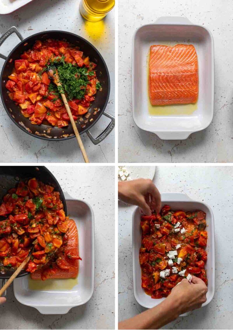PBaked Salmon with Feta and Tomato Sauce