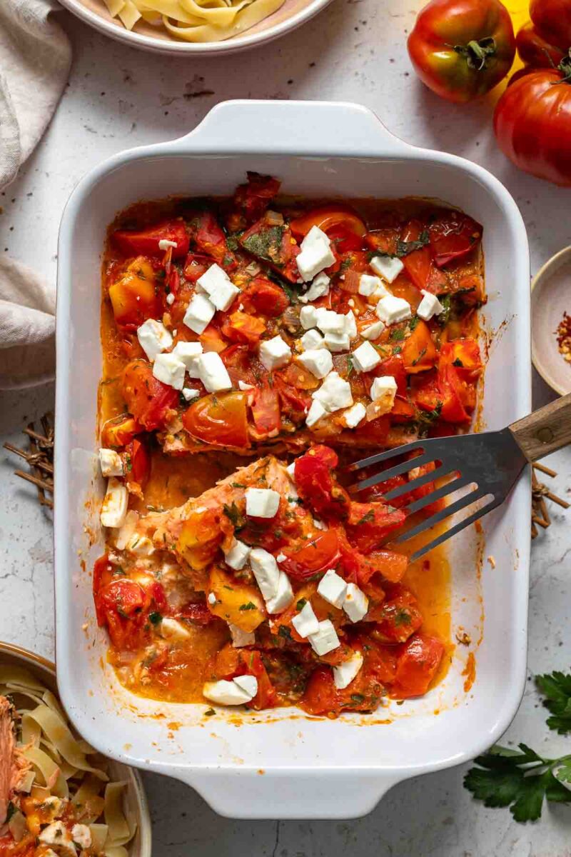 Baked Salmon with Feta and Tomato Sauce