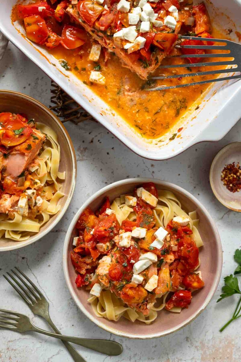 Baked Salmon with Feta and Tomato Sauce