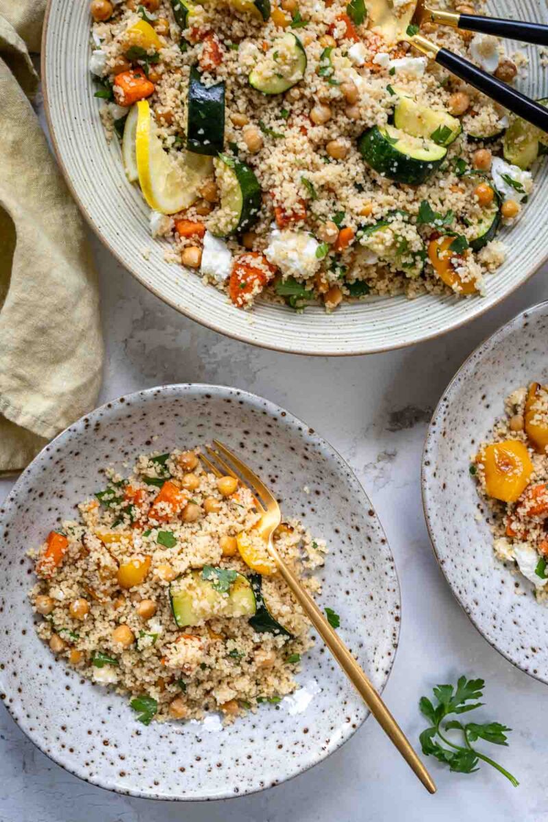 Couscous with Roasted Vegetables, Chickpeas & Feta